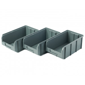 Пластиковый ящик Стелла-техник V-3-К3-серый , 210х370х300мм, комплект 3 штуки