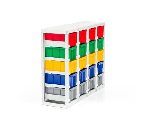 Стеллаж с направляющими Стелла-техник V3-20 стационарный, односторонний, 20 ячеек с ящиками