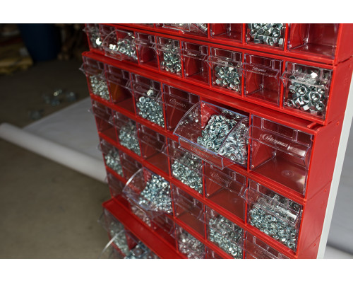 Короб откидной Стелла-техник F-600-9 , 600х68х78мм, 9 ячеек, красный, прозрачный